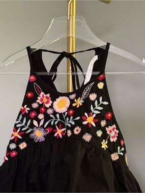 Zara Black Embroidered Floral Cami Top